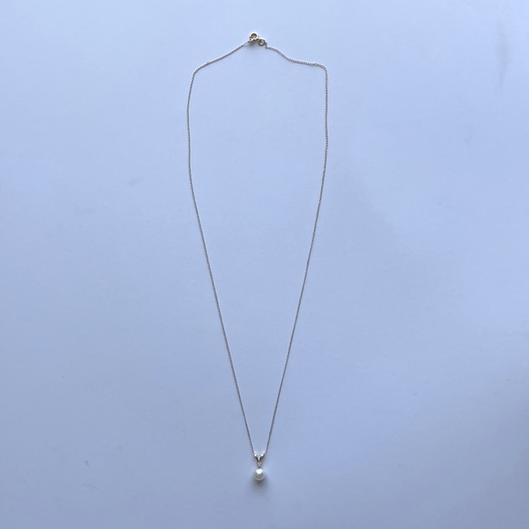 Dainty Gold Necklace w/ Pearl and CZ - Picture 2 of 6